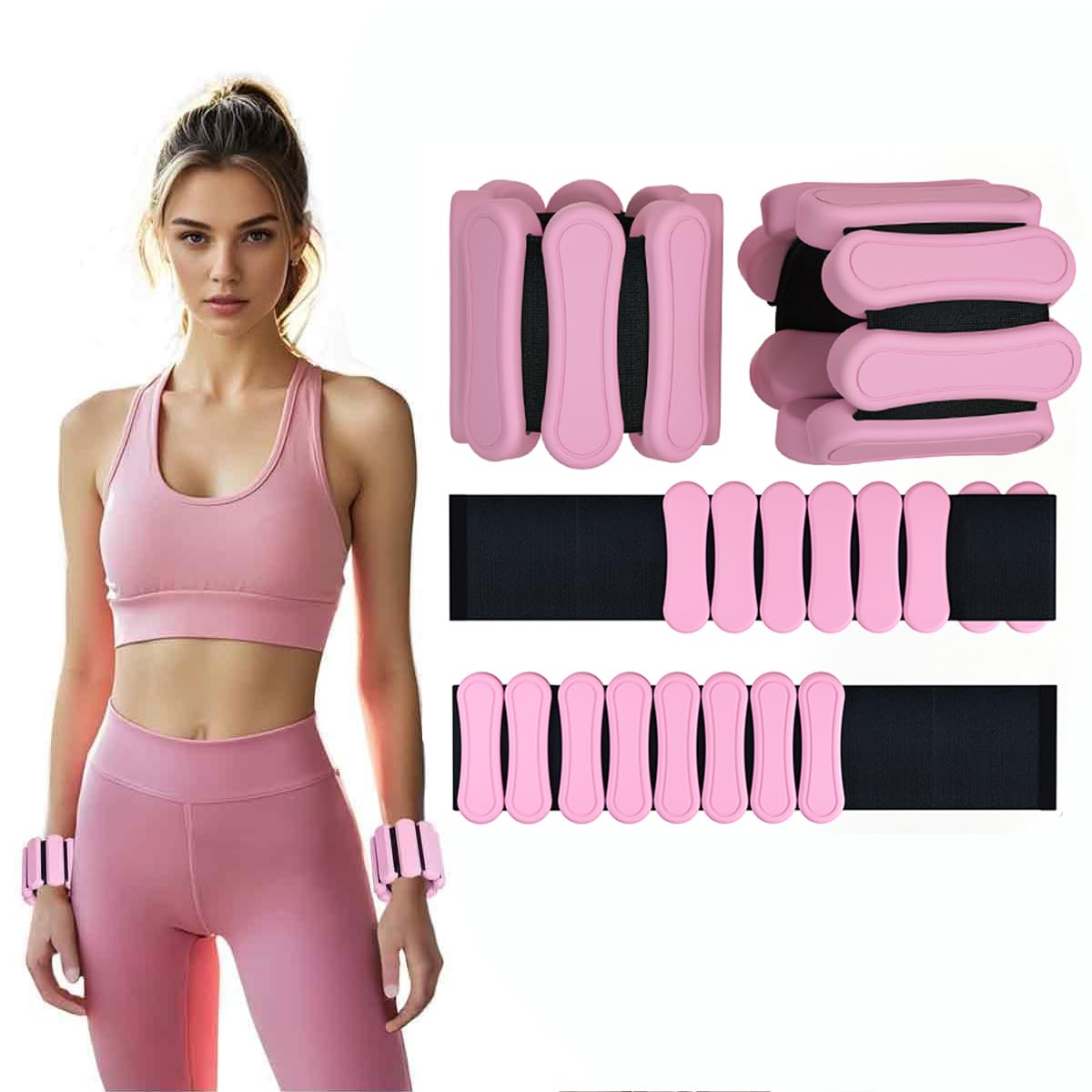 Ankle and Wrist Weights for Women & Men, Set of 2 (1Lbs Each) Adjustable Ankle Weights Strength Training for Yoga, Pilates, Home Gym, Strength Training