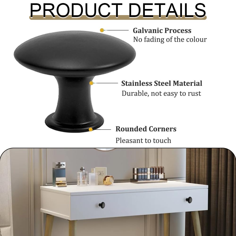 KOZOY Drawer Knob, 10 Pcs Black Round Cupboard Handles Knobs, 27x22mm Cabinet Knobs - Image 3