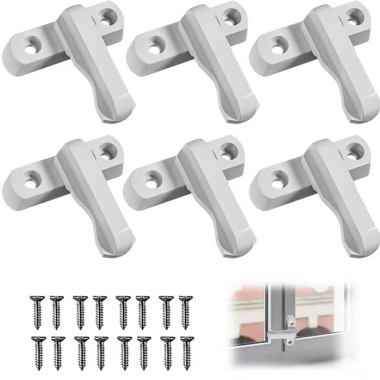 8 Sets Sash Jammers for Upvc Doors Sash Window Security Locks with 16 Screws Window Locks Latches for Upvc Windows Wooden Windows