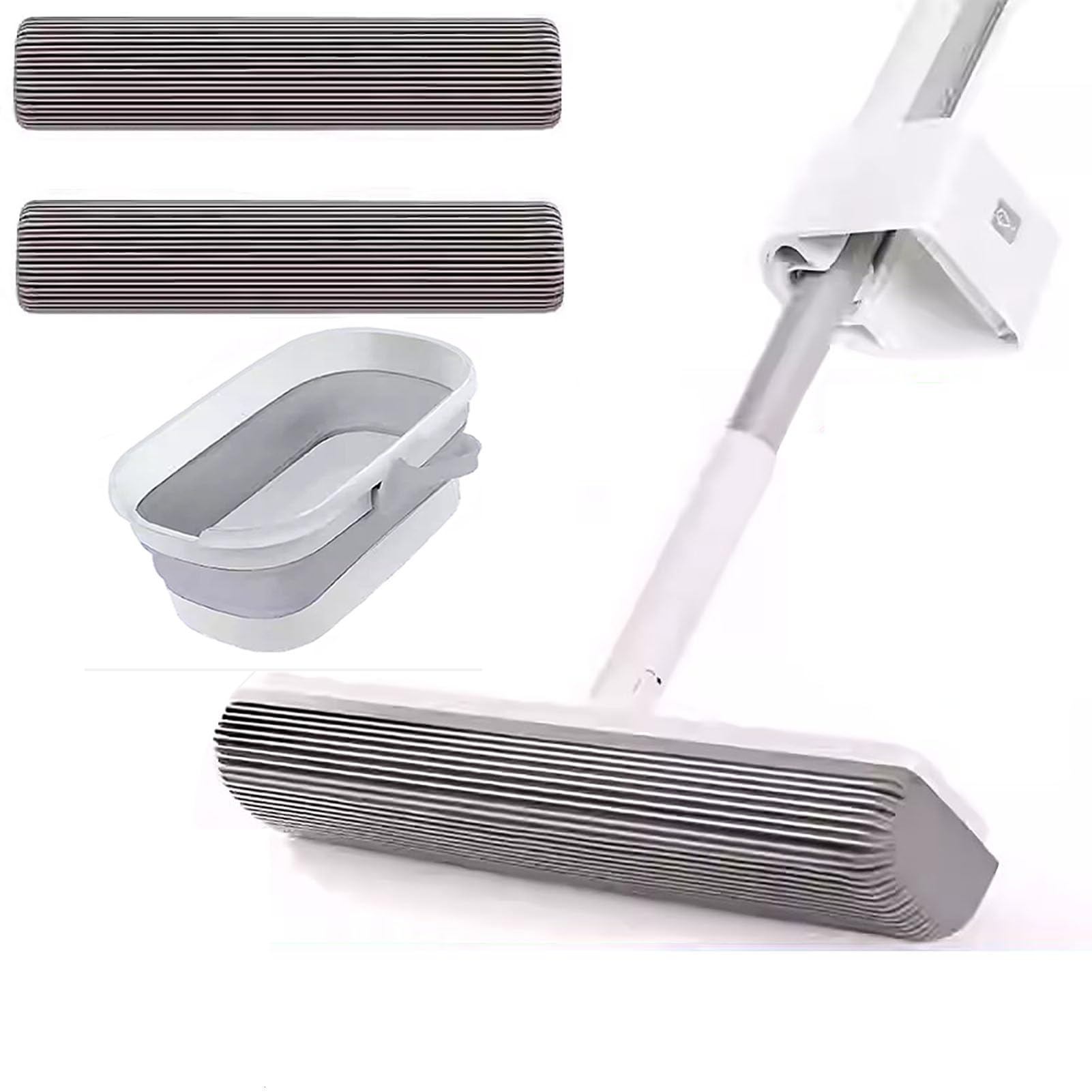 Fregona Giratoria Esponja PVA Ultra Absorbente,Fregar el Suelo Sin Ensuciar Las Manos,Fregona y Cubo para Limpieza de Cocinas,Suelos Antideslizantes,Baños y Pisos de Madera Dura,Blanca,3 Heads