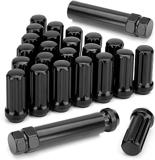 M14X1.5 ホイールラグナット、24点 141.5 7 スプラインドライブ千枚通しドングリコーンラグナット 長さ2インチ ブラック 2ソケットキー付き