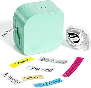 Zodzi Labeler with Color Fonts, P12 Label Maker Machine with Tape Support Inkless Multiple-Colored Fonts Icons Border, Portable Bluetooth Mini Thermal Label Printer for School Item, Kids Teenagers