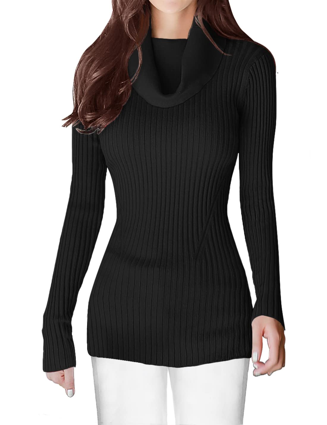 v28 Womens Stretchable Cowl Neck Knit Long Sleeve Slim Fit Bodycon Sexy Sweater