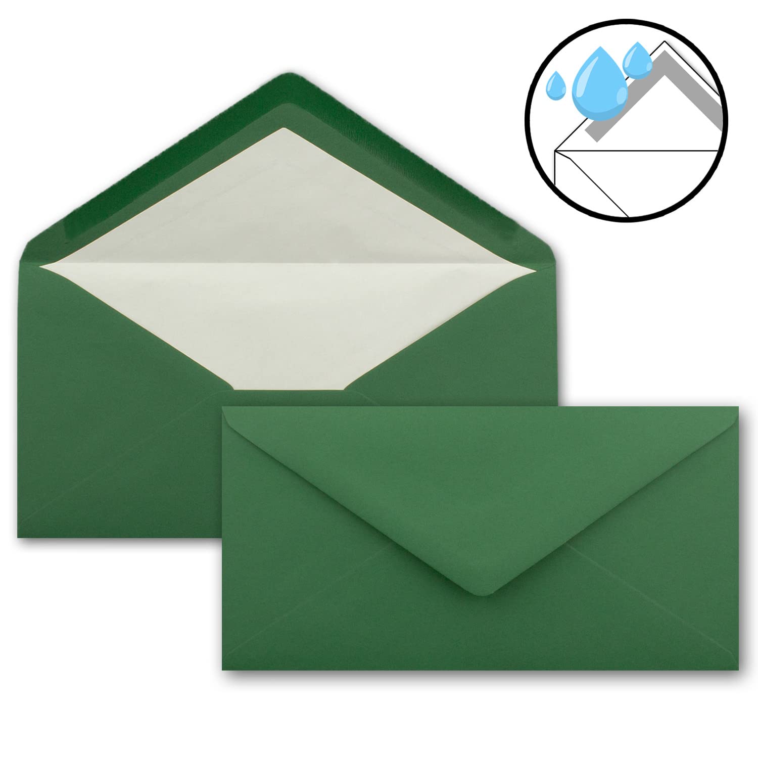 Set di 400 buste di carta da lettere formato DIN A4 e DL, foderate con fodera in seta bianca, incollaggio a umido, verde scuro, carta da scrittura opaca