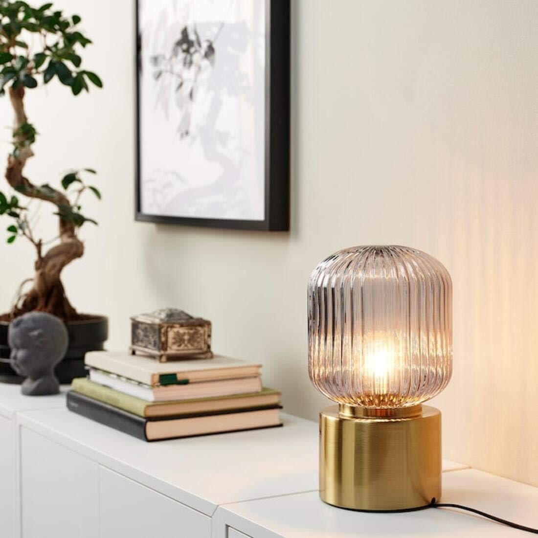 Ikea SOLKLINT Table lamp, Brass/Grey Clear Glass, 28 cm