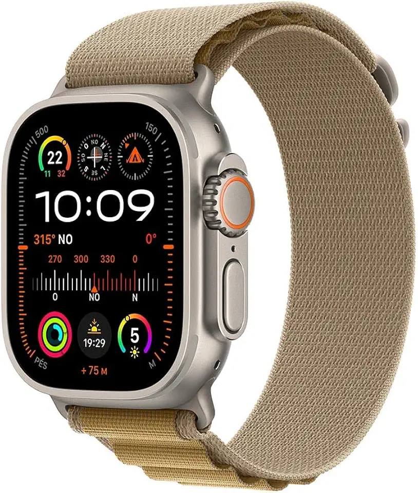 Apple Watch Ultra 2 GPS + Cellular • Caixa natural de titânio – 49 mm • Pulseira loop Alpina canela – P