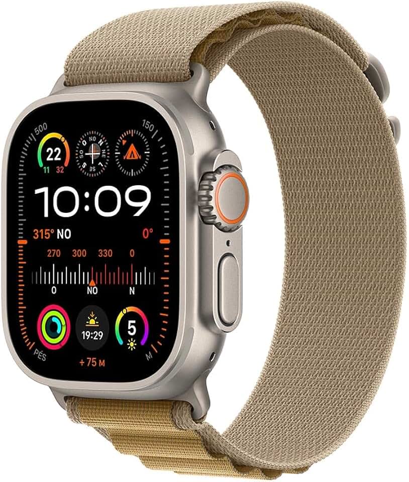 Apple Watch Ultra 2 GPS + Cellular • Caixa natural de titânio – 49 mm • Pulseira loop Alpina canela – P