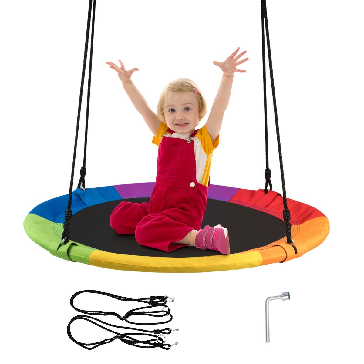 COSTWAY Columpio Nido Niños Columpio Redondo Diámetro 100cm Altura Ajustable Carga hasta 150 kg (Colorido)