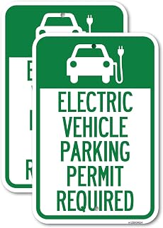 (2 Pack) Electric Vehicle Parking Permit Required (With Electric Car Graphic) | 12" X 18" Heavy-Gauge Aluminum Sign | Rust Free Aluminum, Weather Resistant, Waterproof, Fade Resistant