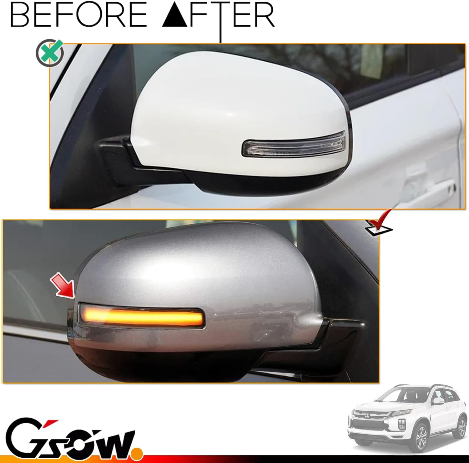 2 PCS Sequential Dynamic LED Side Mirror Turn Signal Lights for Mitsubishi Outlander 2013-2020 Lancer 2016, Mitsubishi Accessories Clear Lens Turn Signal Indicator Lamp Replacement