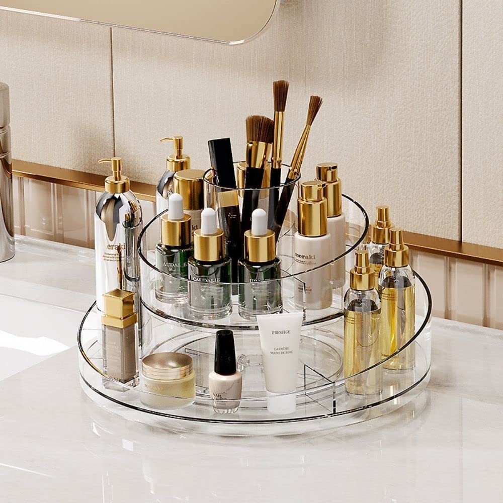 Rotating Makeup Organizer, TAME 360 Degree Rotating Adjustable Cosmetic Storage Display Case, 2 Tier Lazy Susan Turntable Makeup Brush Holder Fits Jewelry, Perfume, Cosmetic,Lipsticks