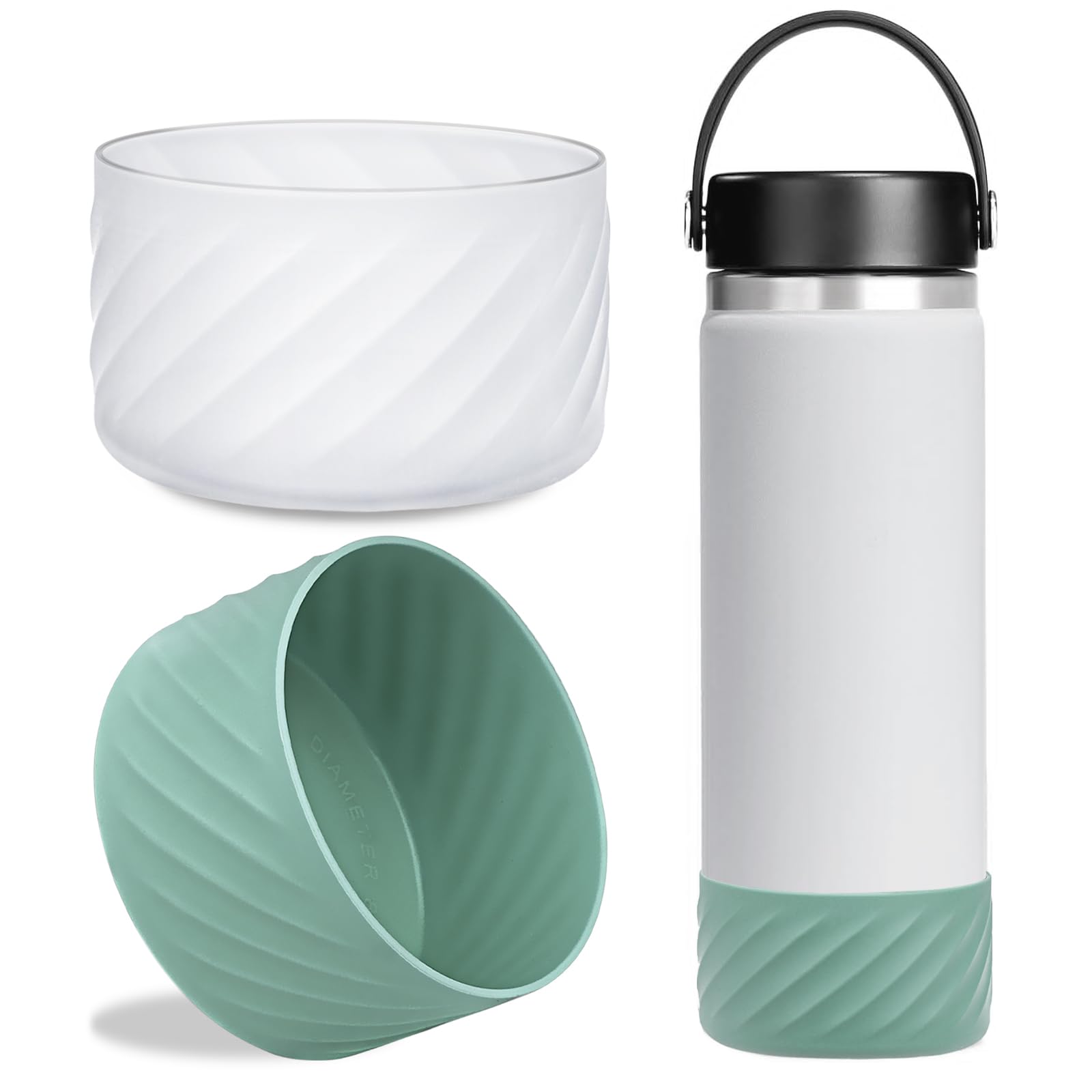 LUCKINEE2pc Protective Silicone Boot Bumper for Hydro Flask Wide Mouth 32oz 40oz Flask, Silicone Base Sleeve for Owala Freesip/Flip/Twist 40OZ and Other Brand Bottle with 3.56inch Bottom Diameter