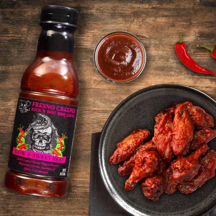 Tony Piggs Hot BBQ Sauce Fresno Creeper Flavor (19oz) - Condiment Topping for Wings, Ribs & Burgers at Football Tailgate Parties - Barbecue Sauce w Hot Sauce Heat from Fresh Peppers - Grilling Gift - Image 4