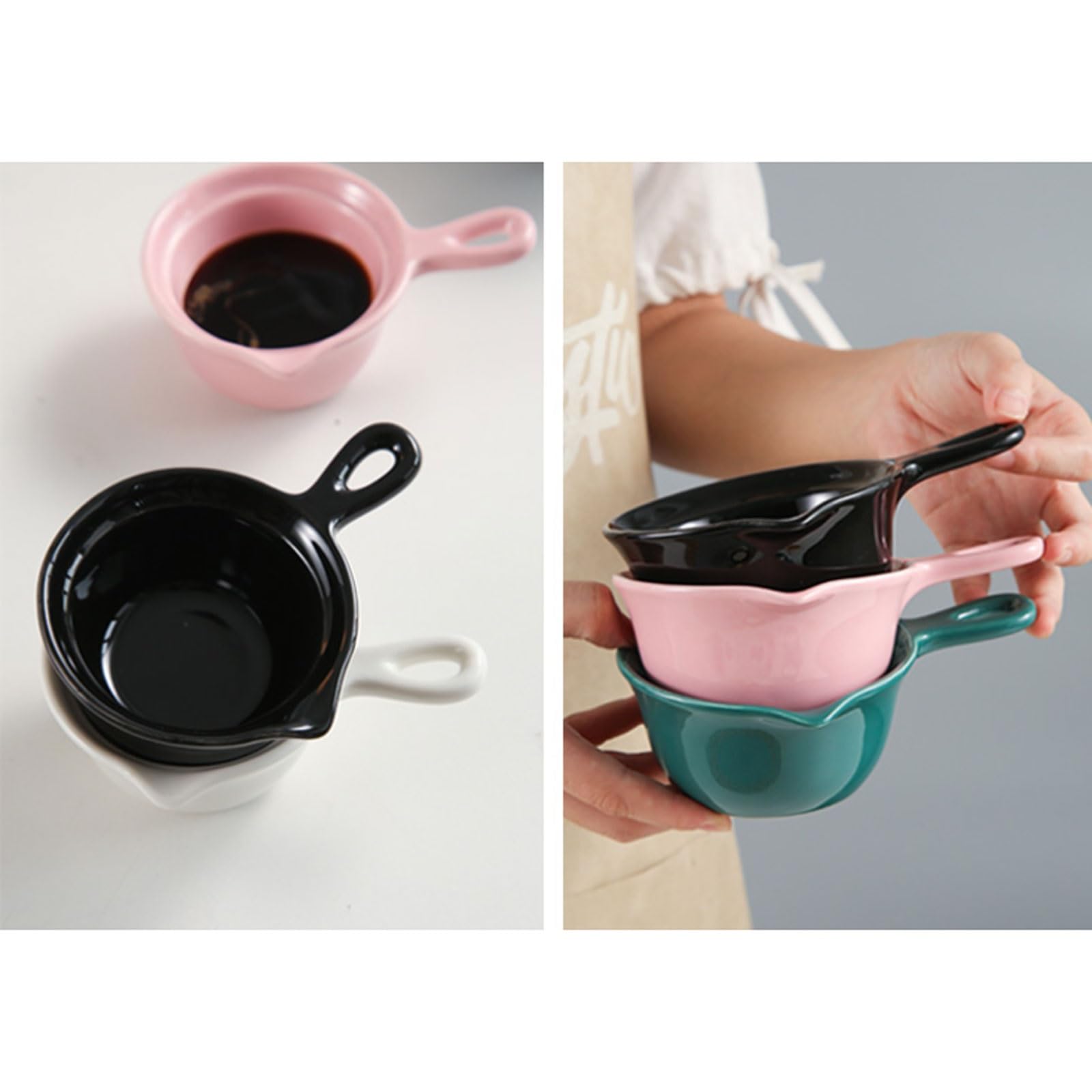 MRKU Pot à Lait, saucière, Tasse à Eau, pichet, Distributeur de crème et de café, sucrier, en céramique avec poignée et Bec verseur Anti-Goutte, Compatible Micro-Ondes.