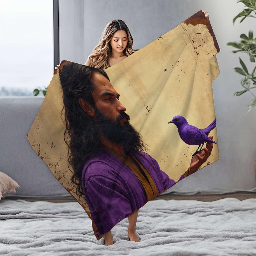 Couverture de plage flanelle oiseau plaid canapé violet 150x200