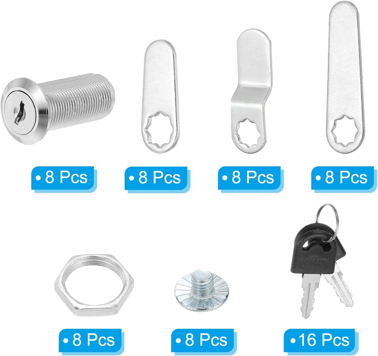 PATIKIL 1-1/2 Inch Keyed Alike Cabinet Locks with Key, 8 Pack Cam Replacement Lock Cylinder Toolbox Lock for RV Drawer Storage Cart Mailbox, Silver