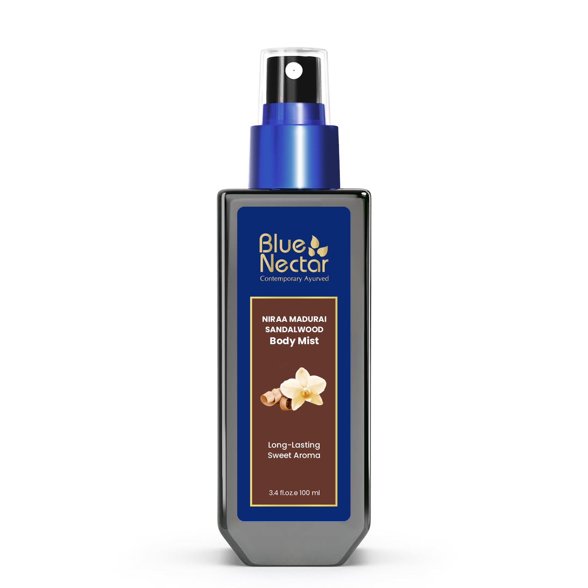 Blue Nectar Niraa Madurai Sandalwood Body Mist for Long Lasting Freshness and Aromatic Body Fragrance (100ml)
