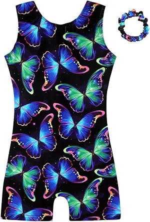 HOZIY Gymnastics Leotards for Girls with Shorts Biketards Dance Tumbling Outfits Matching Scrunchies 1-12 Years Old