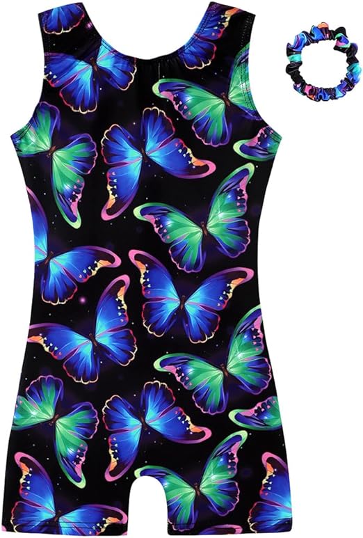 HOZIY Gymnastics Leotards for Girls with Shorts Biketards Dance Tumbling Outfits Matching Scrunchies 1-12 Years Old