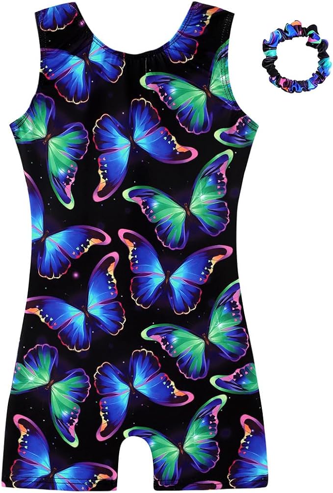 HOZIY Gymnastics Leotards for Girls with Shorts Biketards Dance Tumbling Outfits Matching Scrunchies 1-12 Years Old
