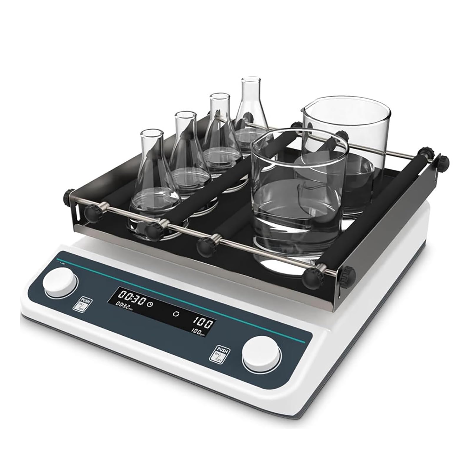 MObyat Agitador Digital para Utensilios de Laboratorio, con Modo Continuo o Temporizador, Velocidad Ajustable de 40 a 200 RPM, Carga máxima de 2 kg, palé de 250 x 250 mm, para Laboratorios