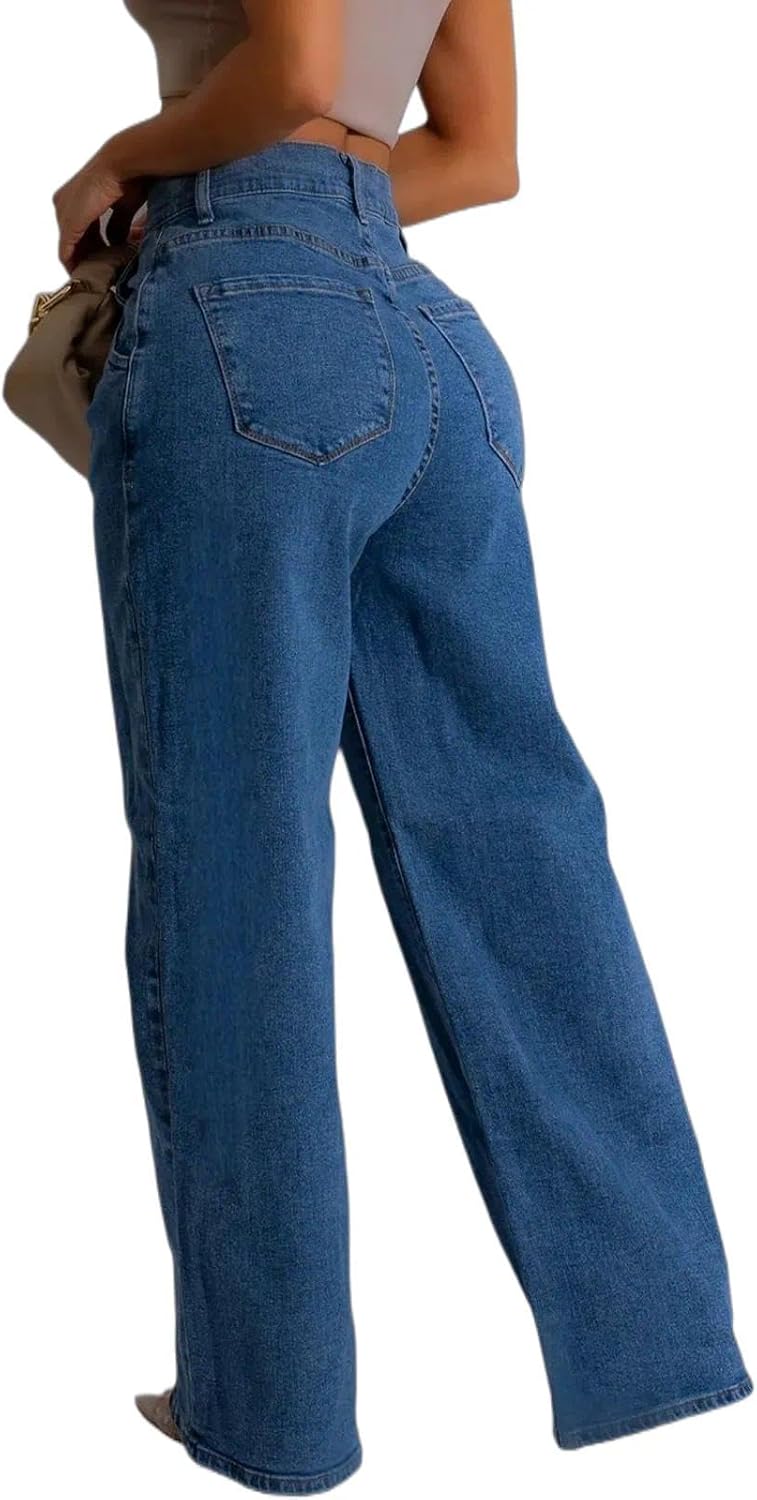 Women's Wide Leg Jeans Trendy High Waist Stretchy Baggy Loose Casual Denim Pants with Pockets - Image 2