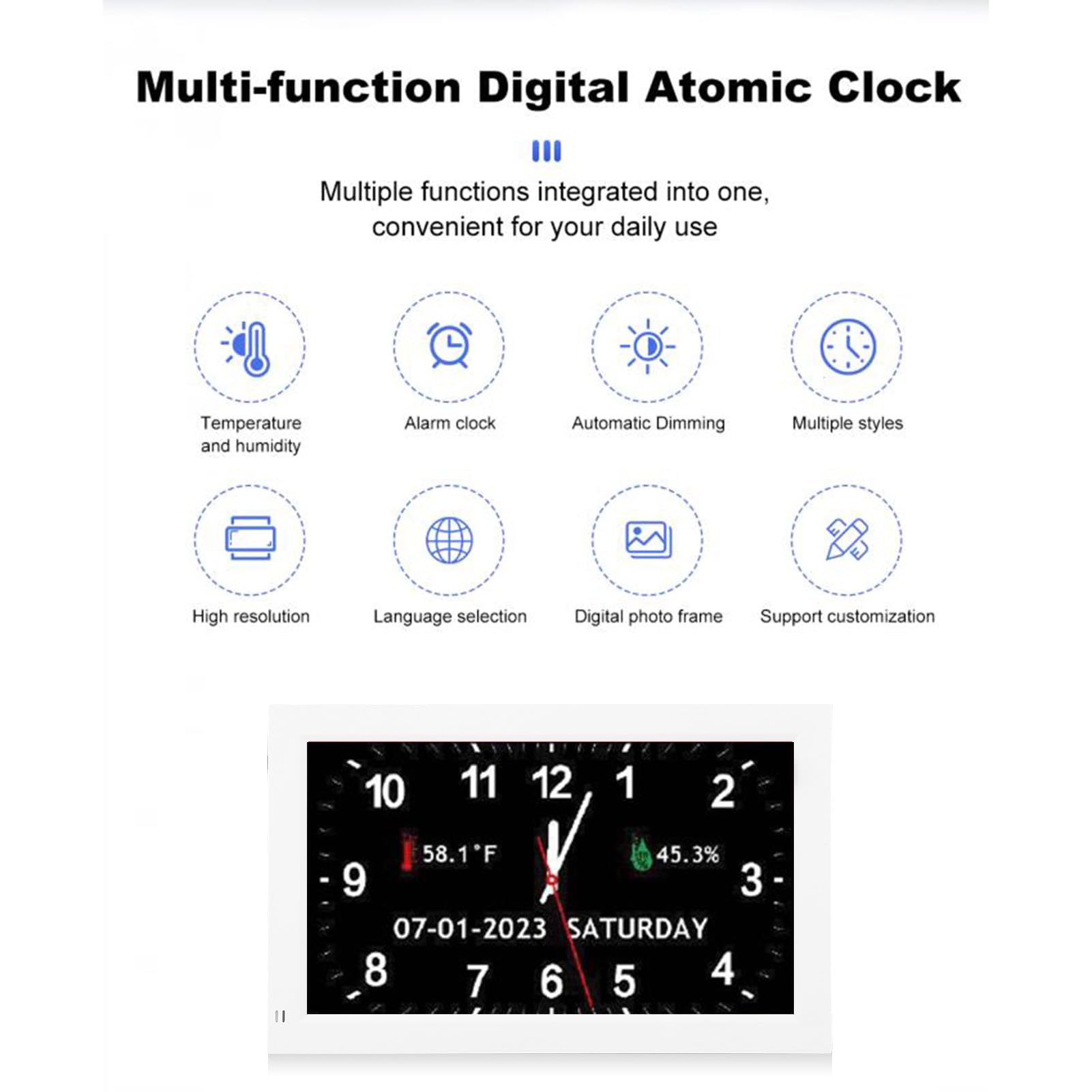 Gran Exhibición de 7 Pulgadas Reloj Digital con Fecha, Día y 12 Alarmas Personalizadas - Reloj de Calendario de Atenuación Automática para Personas Mayores, Demencia, Sala de