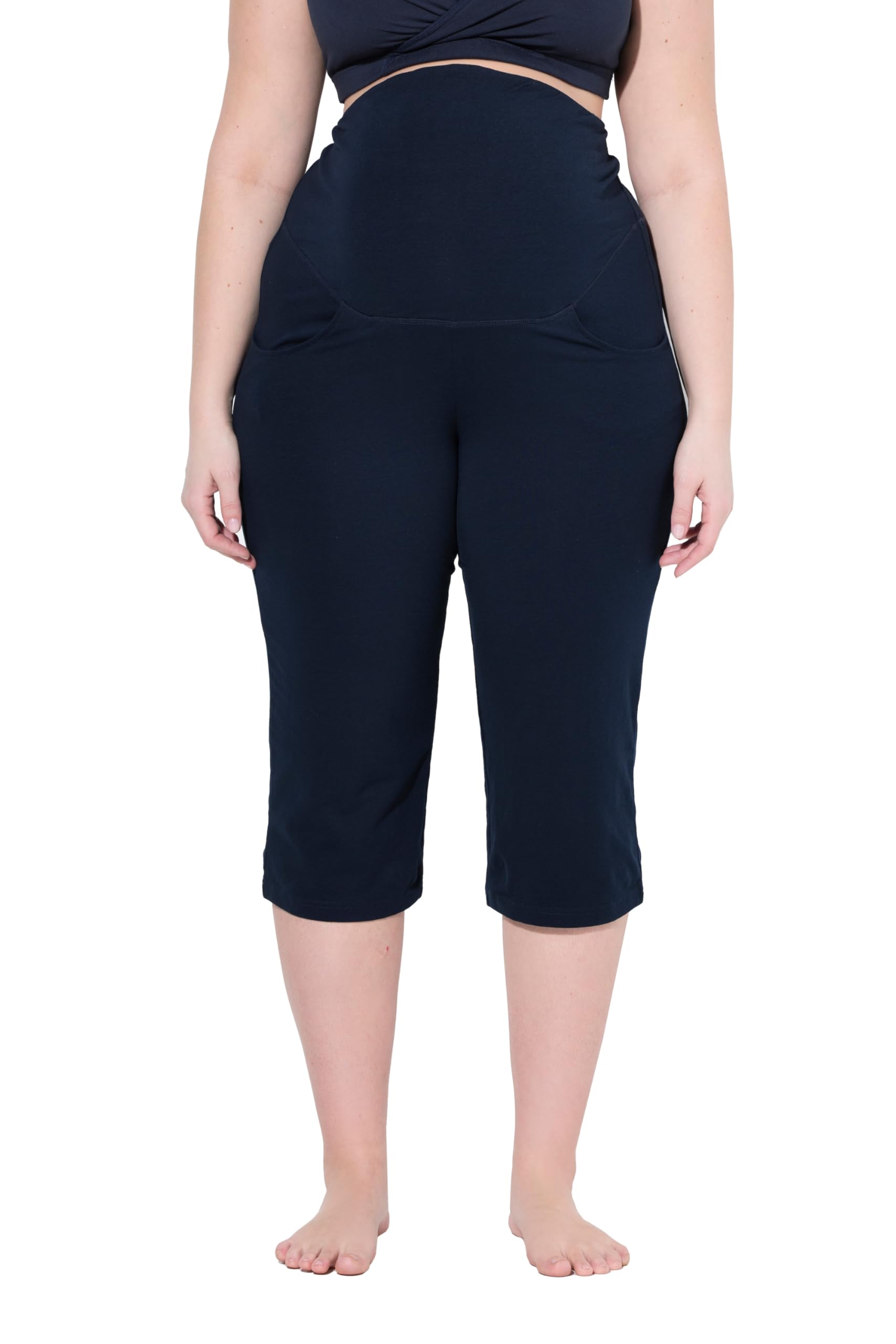Ulla Popken Damen große Größen Übergrößen Plus Size Mama-Caprihose, Umstandshose, Umklappbund 853609