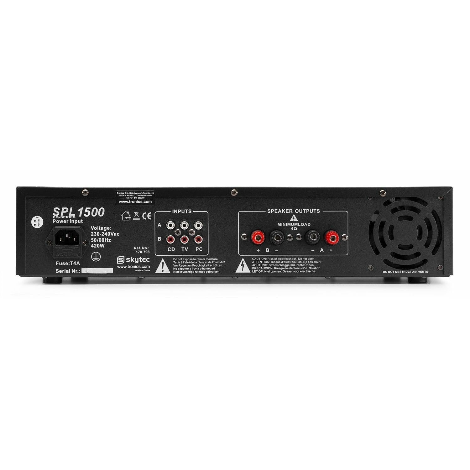Skytec SPL1500 - Amplificateur professionnel, 2X 750 Watts Noir, SD, USB idéal pour une utilisation mobile, DJ, HIFI, Home Cinéma