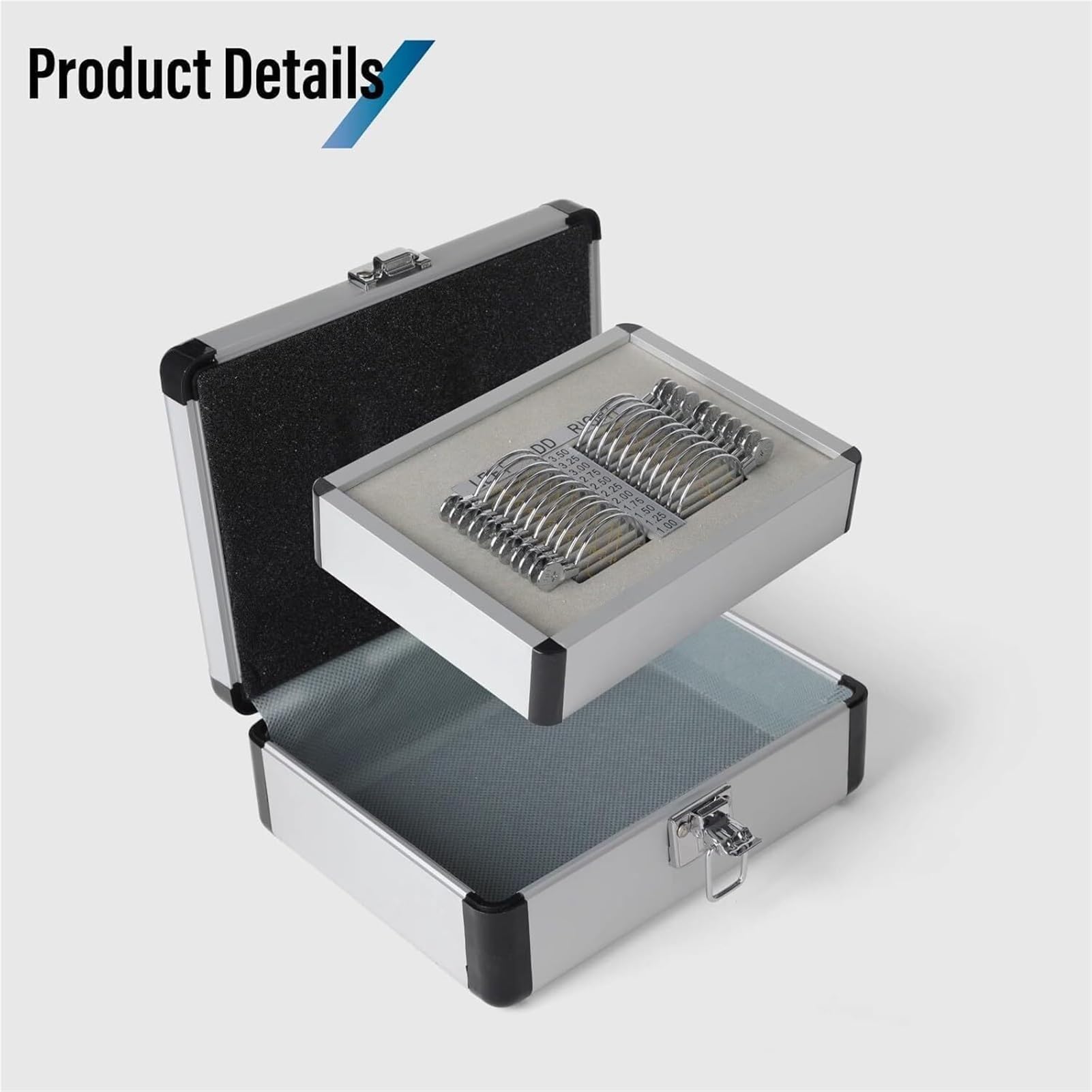 Juego de 22 lentes de prueba ópticas con lentes progresivas y caja de almacenamiento de aluminio para pruebas de agudeza visual, ideal para optometría y tiendas ópticas