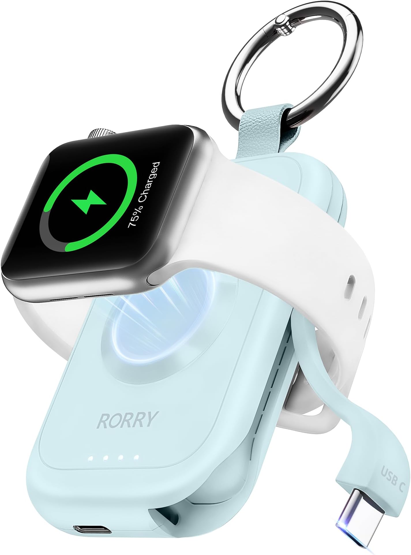 RORRY Portable Charger for Apple Watch, 2500mAh Fast Charging for iWatch Charger, Travel Essentials Gifts with Built-in USB C Cable for Apple Watch Series 11 10 9 8 7 Ultra 3 2 SE Accessories, Blue