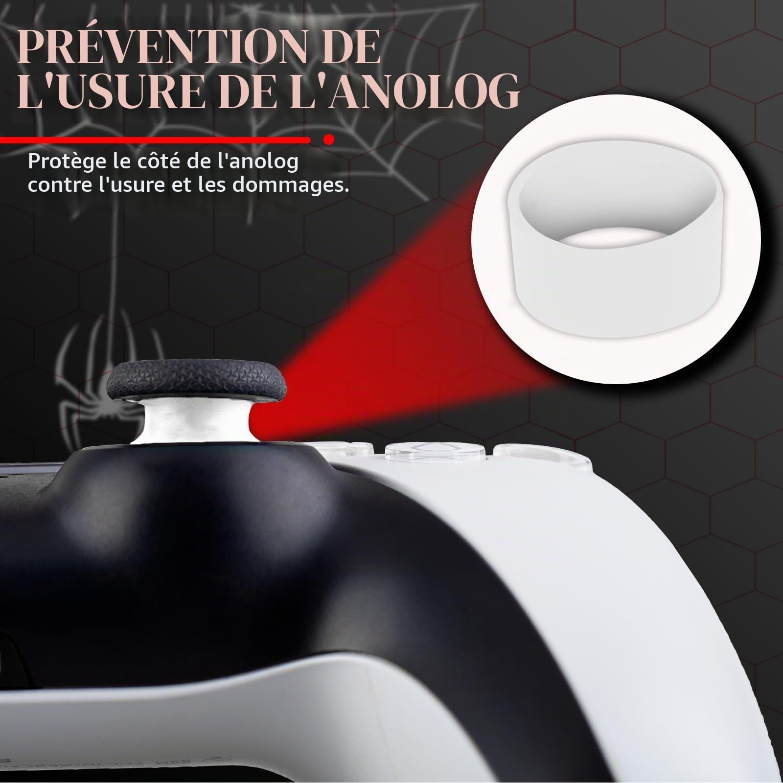 1 autocollant en silicone et 2 poignées d'extension pour manette PS5 Blanc venin