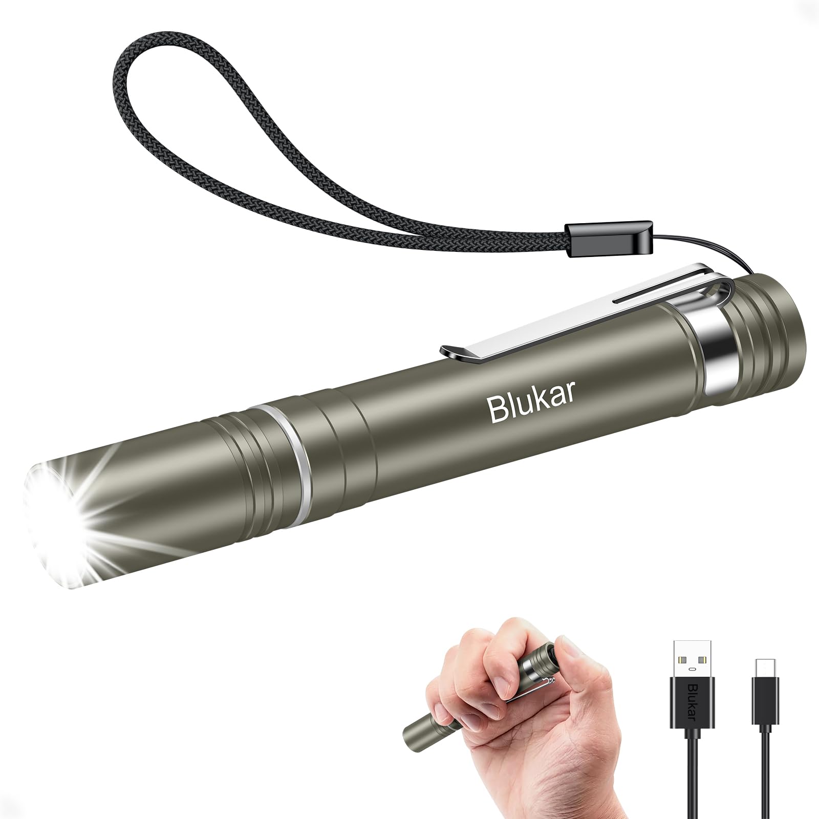 Blukar Mini Pen Torch Rechargeable-Super Bright Penlight with Pocket Clip