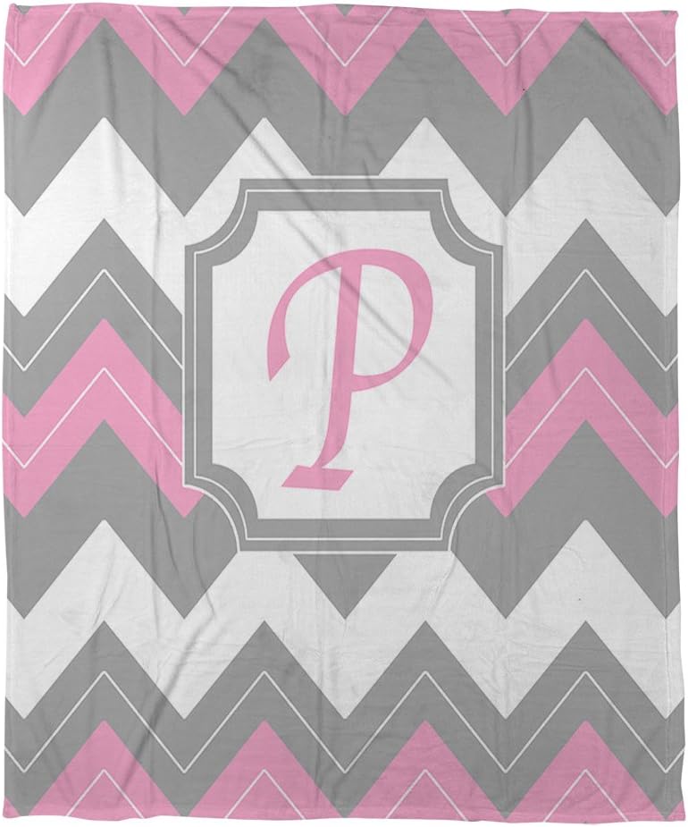 Manual Woodworkers & Weavers Coral Fleece Throw, 50 by 60-Inch, Monogrammed Letter P, Pink Chevron