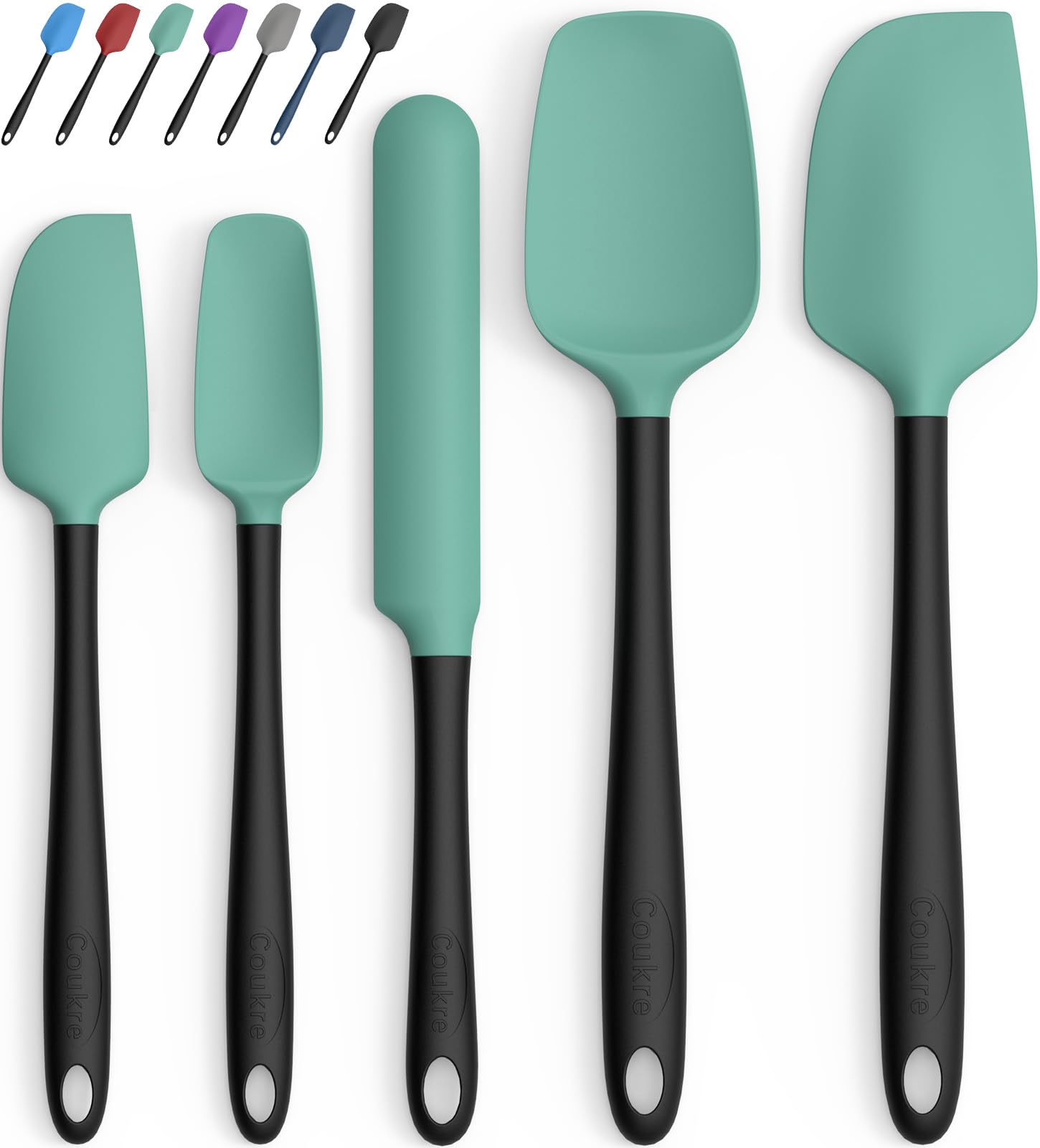 Coukre Set di 5 spatole in silicone, resistenti alle alte temperature, in silicone per uso alimentare, lavabili in lavastoviglie, per cuocere al forno, cucinare (verde acqua)