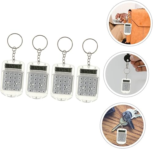 Miniatura 8 de Juego de 4 mini calculadoras de llavero, pantalla LCD portátil, calculadoras de bolsillo ligeras para estudiantes, accesorios de oficina, funciones