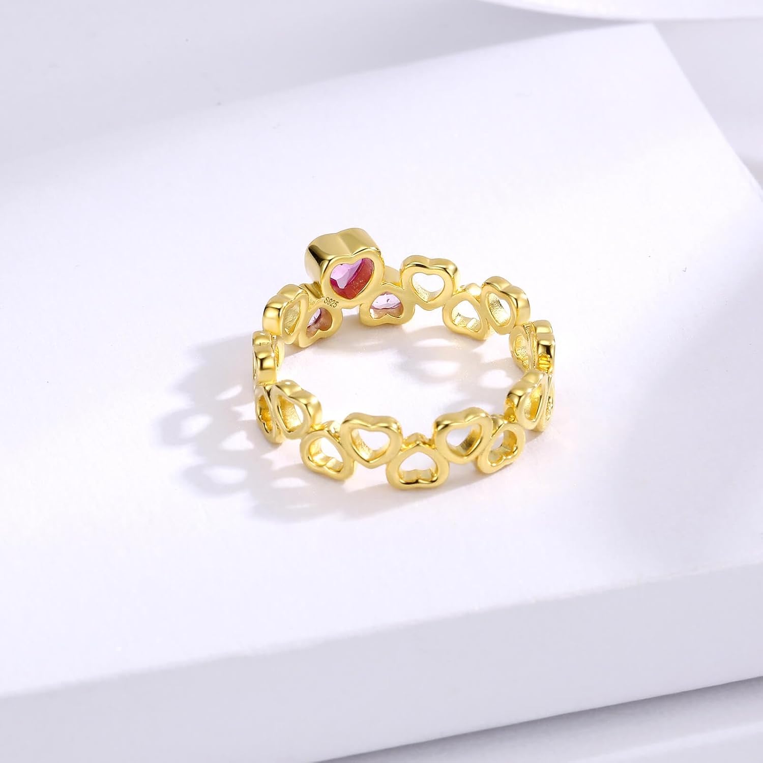 18K Gold Love Ring for Women - Sterling Silver Pink Heart Band Promise Ring Engagement Wedding Anniversary Jewelry Gift - Image 6