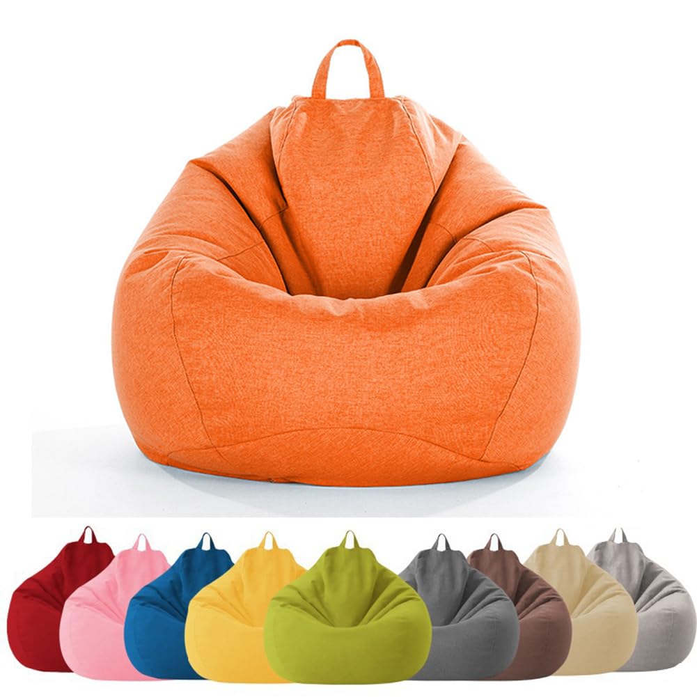 MOTTK Bean Bag Chair Cover(No Filler) Lazy Lounger Beanbag Storage Chair for Reading Sleeping,Stuffed Animal Storage Bean Bag Cover with Stuffable Zipper (Orange,100x120cm)