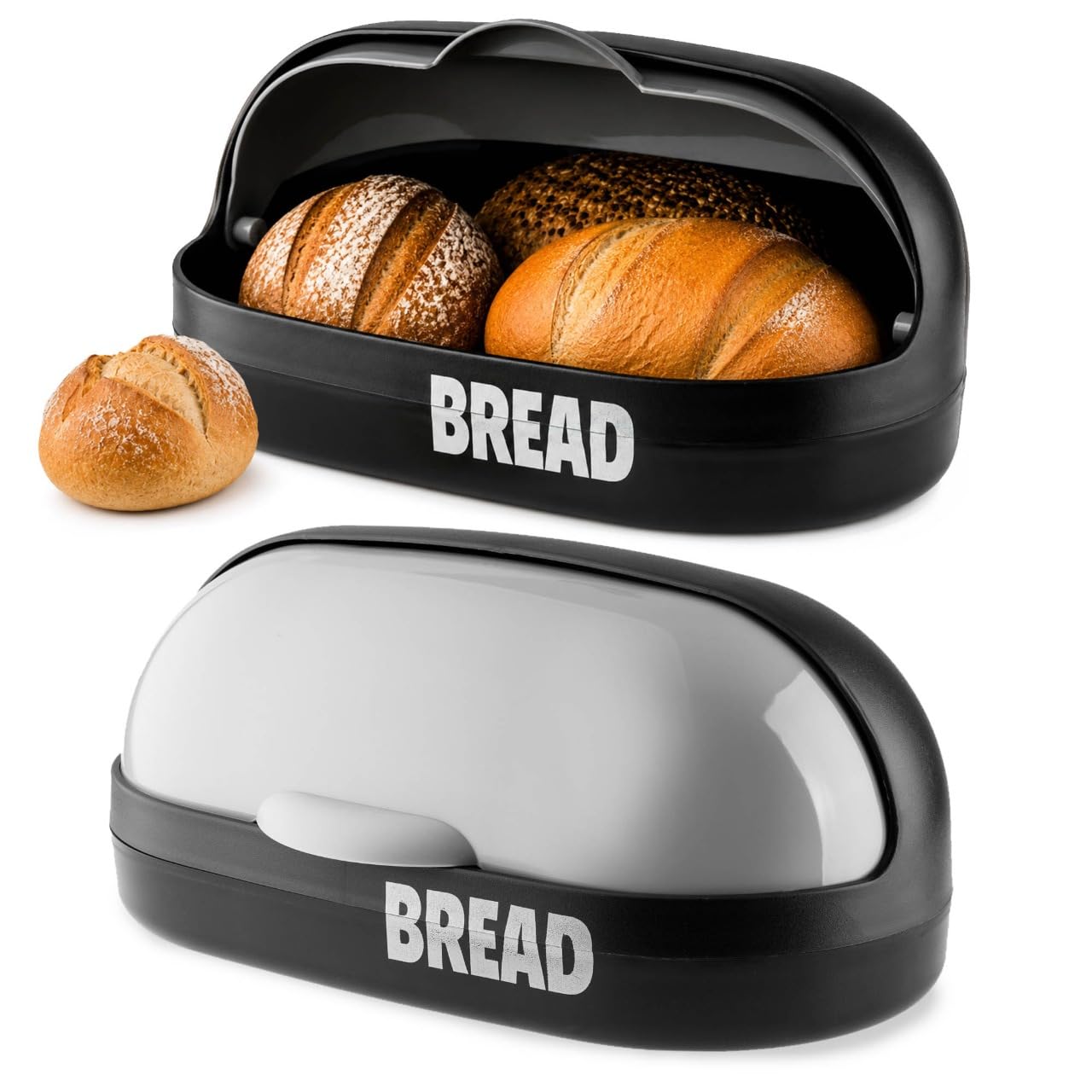 KADAX Panera espaciosa de plástico, 37 x 20 x 16 cm, moderna fiambrera con tapa enrollable, frescura prolongada del pan, panera enrollable con tapa frontal, color gris