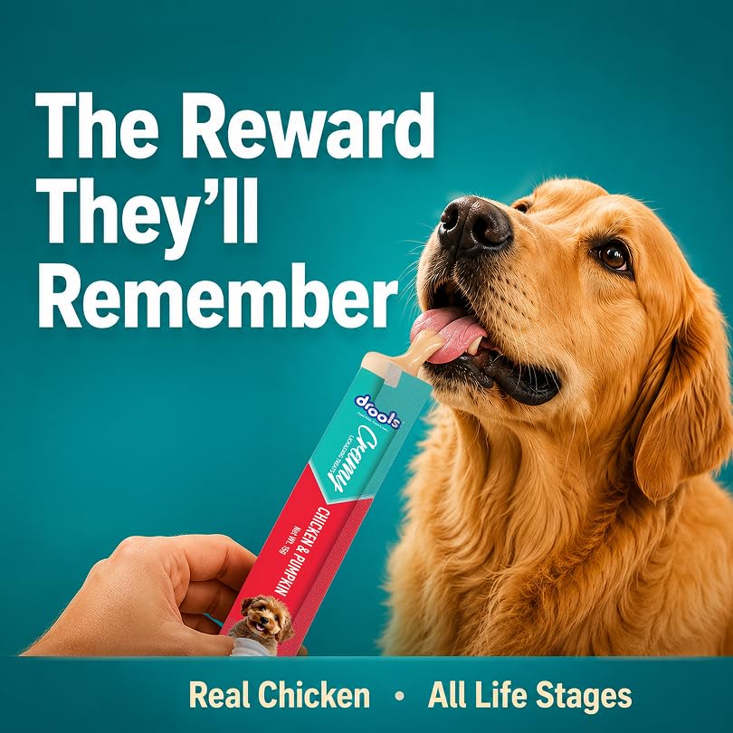 Image of Drools All Life Stages Dog Treats Creamy 5 Sticks Tasty & Nutritious Snack for All Breeds (15g x5) 75g | Chicken & Pumpkin Flavour | Ideal for Training | Supports Hydration | Boost Muscle Health
