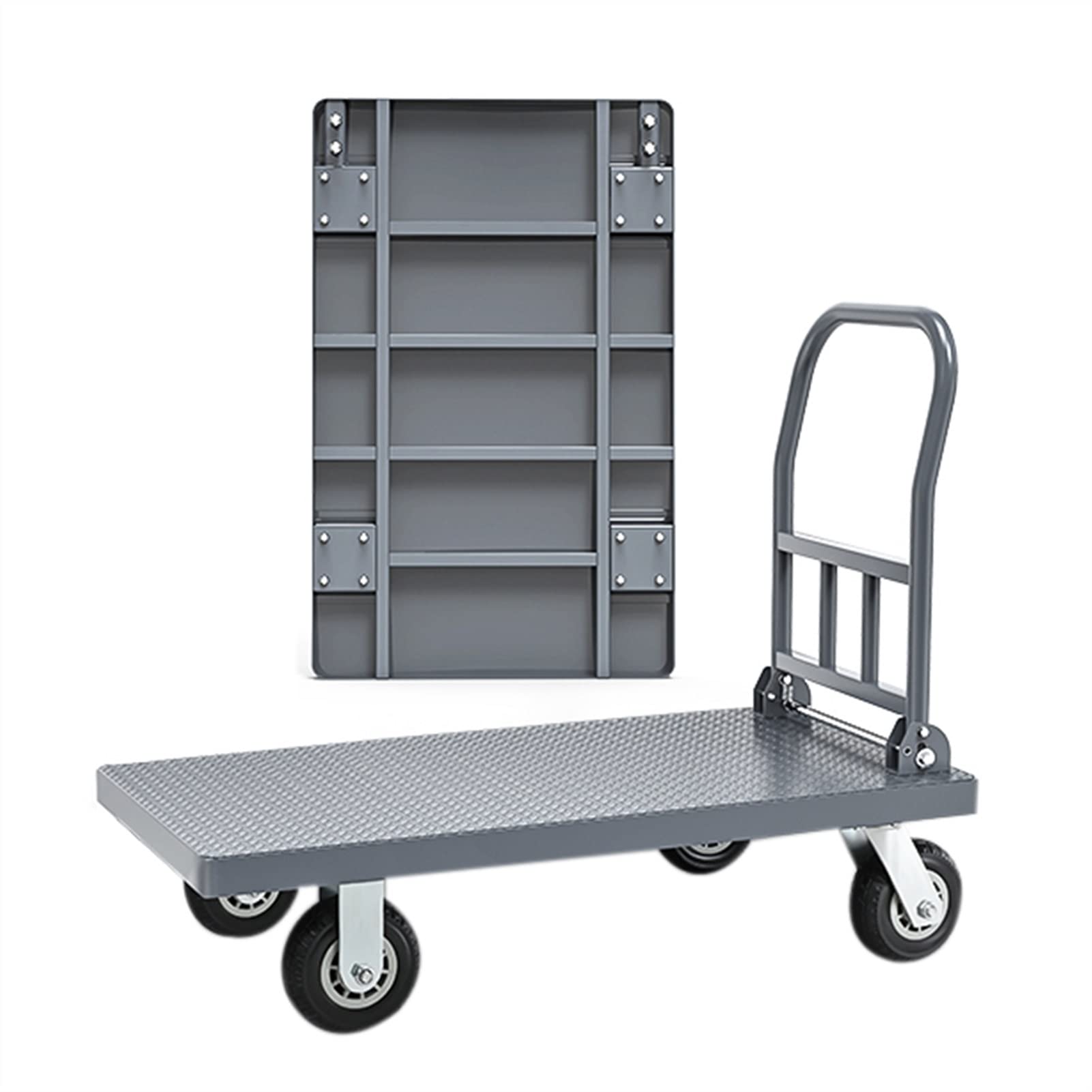 Hand carts, Push cart Foldable Heavy Duty, Non-Slip Surface, Maximum Load 600 kg with 4 Wheels)(105 * 63 * 92cm(A))