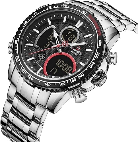 Miniatura 2 de NAVIFORCE Reloj digital analógico de cuarzo para hombre, de lujo, de acero inoxidable, impermeable, de moda, cronógrafo, militar, multifuncional,