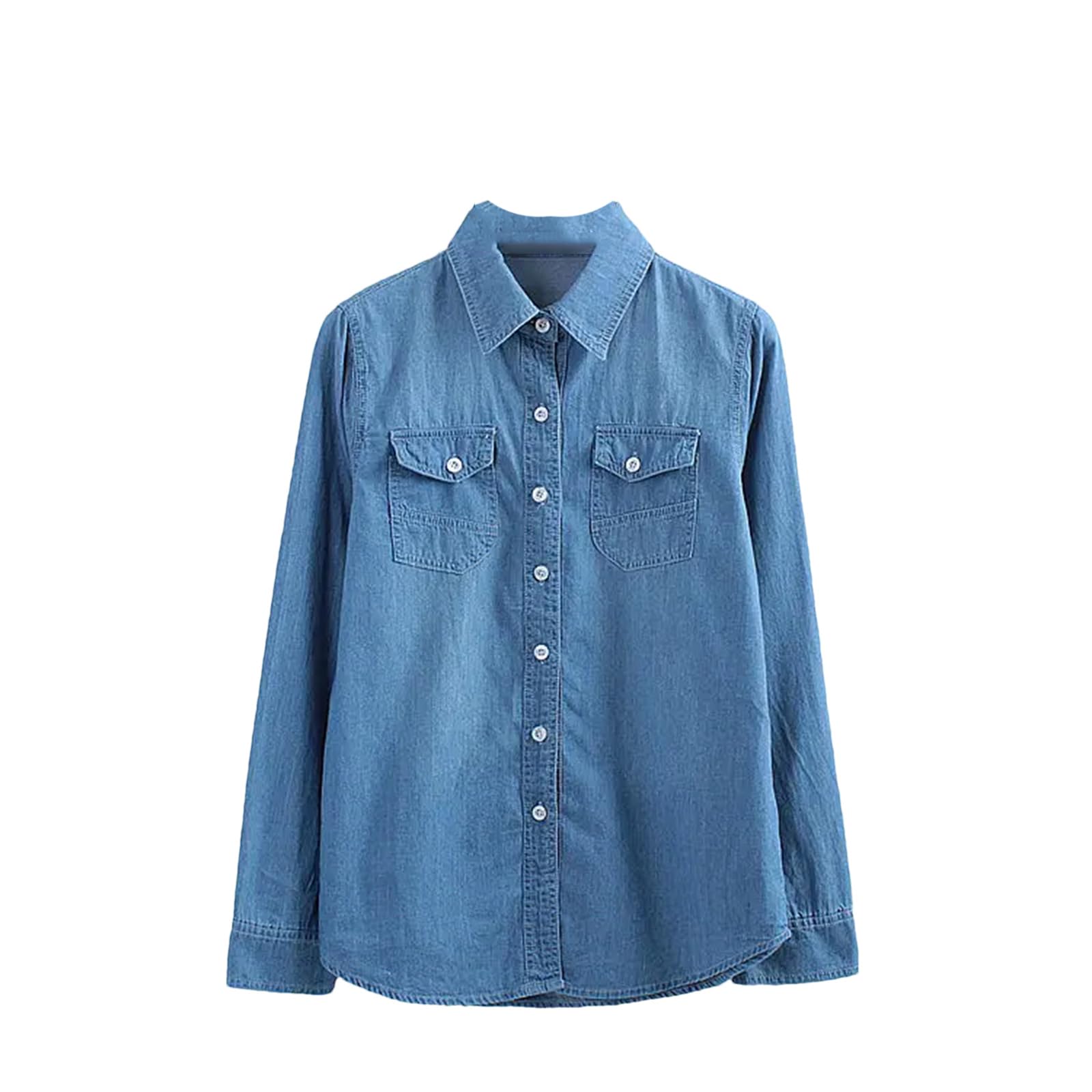 Yeuyyben Camicetta da donna a maniche lunghe, in denim, primaverile, con bottoni