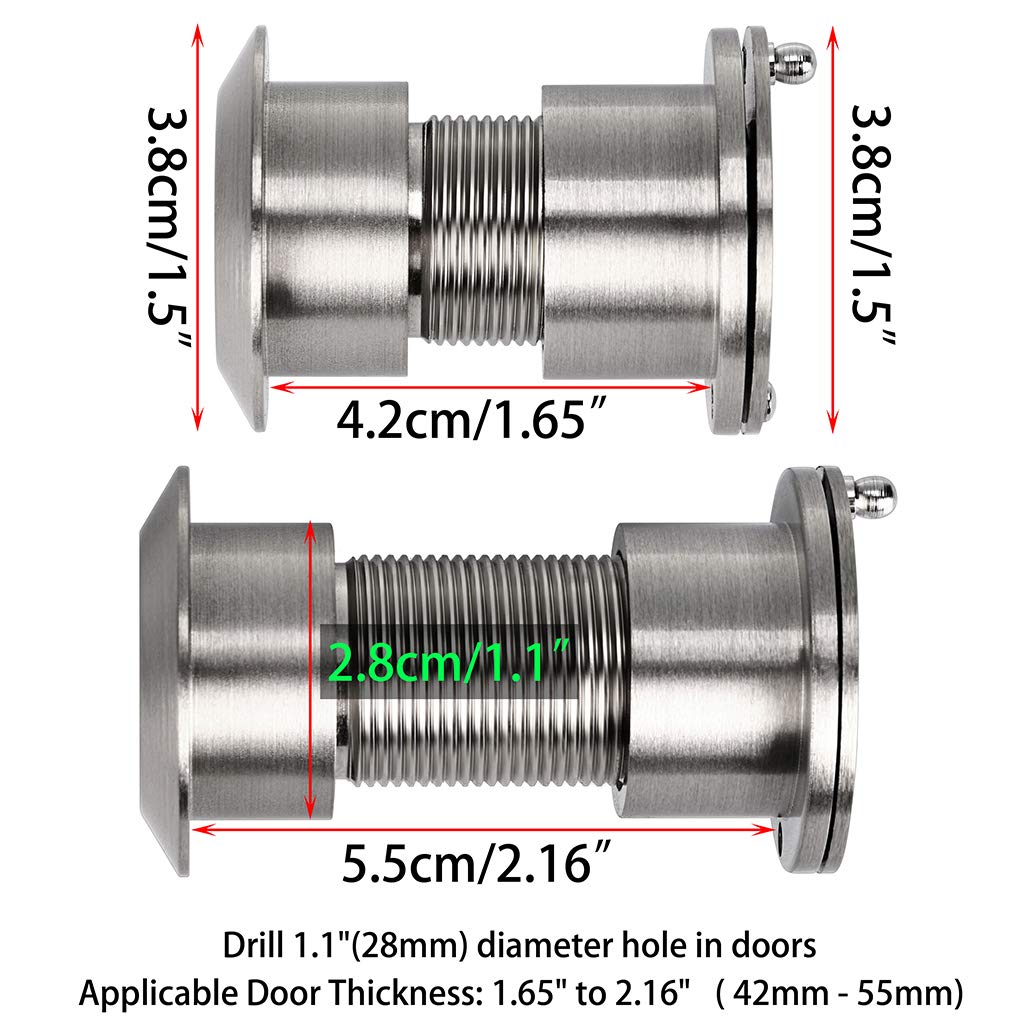 Sumnacon Großer Türspion, 220 Grad, mit strapazierfähiger, drehbarer Sichtschutzabdeckung, massives Messing, Sicherheitsguckloch für 4,2 cm bis 5,5 cm Türen für Zuhause, Büro, Hotel, Silber