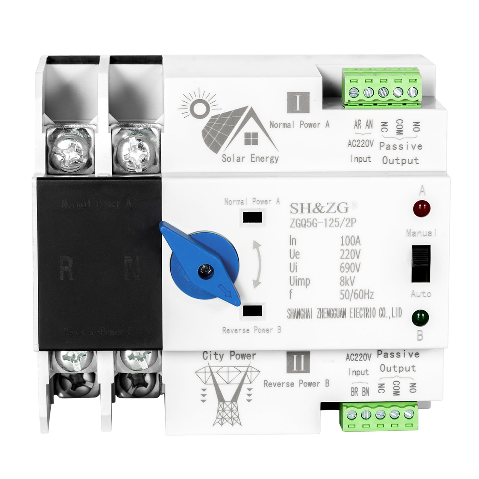 DEWIN 2P 100A ATS Fotovoltaico,Interruttore di Trasferimento Automatico a Doppia Alimentazione Interruttore di Alimentazione Ininterrotta Fotovoltaico 220V Interruttore di Trasfe