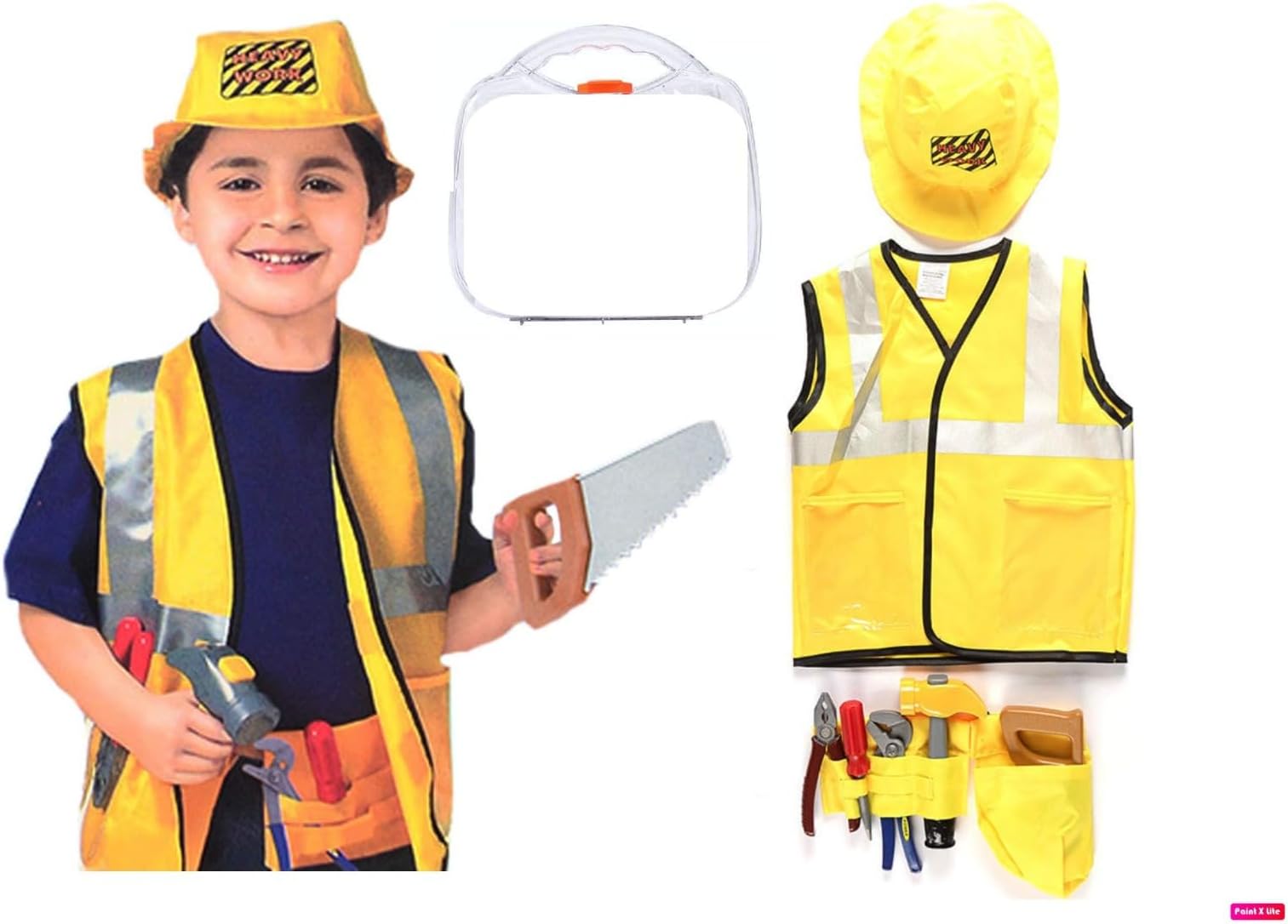 Yalla Baby Kids 7pcs Construction Worker Costume Role Play Kit Set, Realistic Accessories, Educational Dress Up Gift for Toddler, Kids (3-8 Years, 80-110cm) (Construction Engineer)