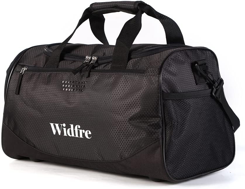  | Widfre Sports Gym Bags Duffle Duffel Bag for Travel, Daily Use, TPU Waterproof Pocket, Shoes Compartment, Women and Men (Black, Medium Size) | Sports Duffels