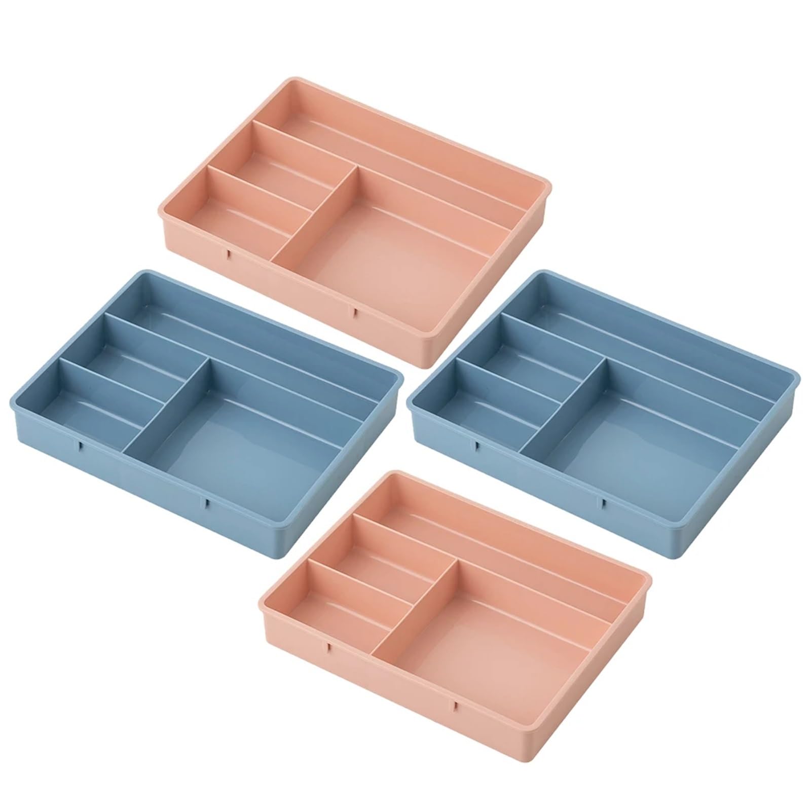 ZHSOAO 4 Pcs Four Grid Desk ganizer Storage Box Plastic Drawers Vanity Tray Bathroom Drawer Makeup Container Office Supplies for Bras, Socks, Underwear