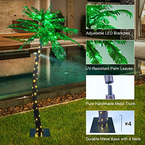 [2023 Upgraded] Lighted Palm Tree 7Ft 96 Green/56 White Led Artificial Palm Tree Lights For Decoration Outdoor And Indoors Tiki Bar Christmas Patio Pool #TOP1