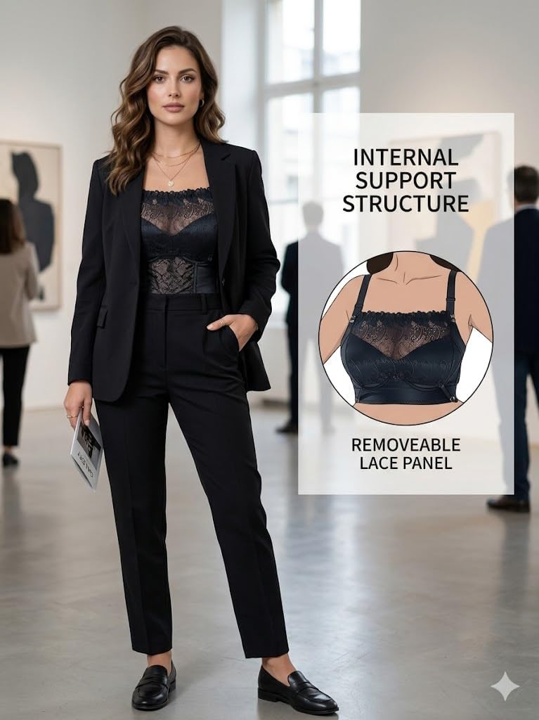 Lace Cleavage Cover-Up & Modesty Panel for Low Neckline Dresses - Versatile Inserts for Women, Chest Coverage, and Modesty Fixes - Perfect Lace Inserts & Clip-On Options for Stylish Confidence